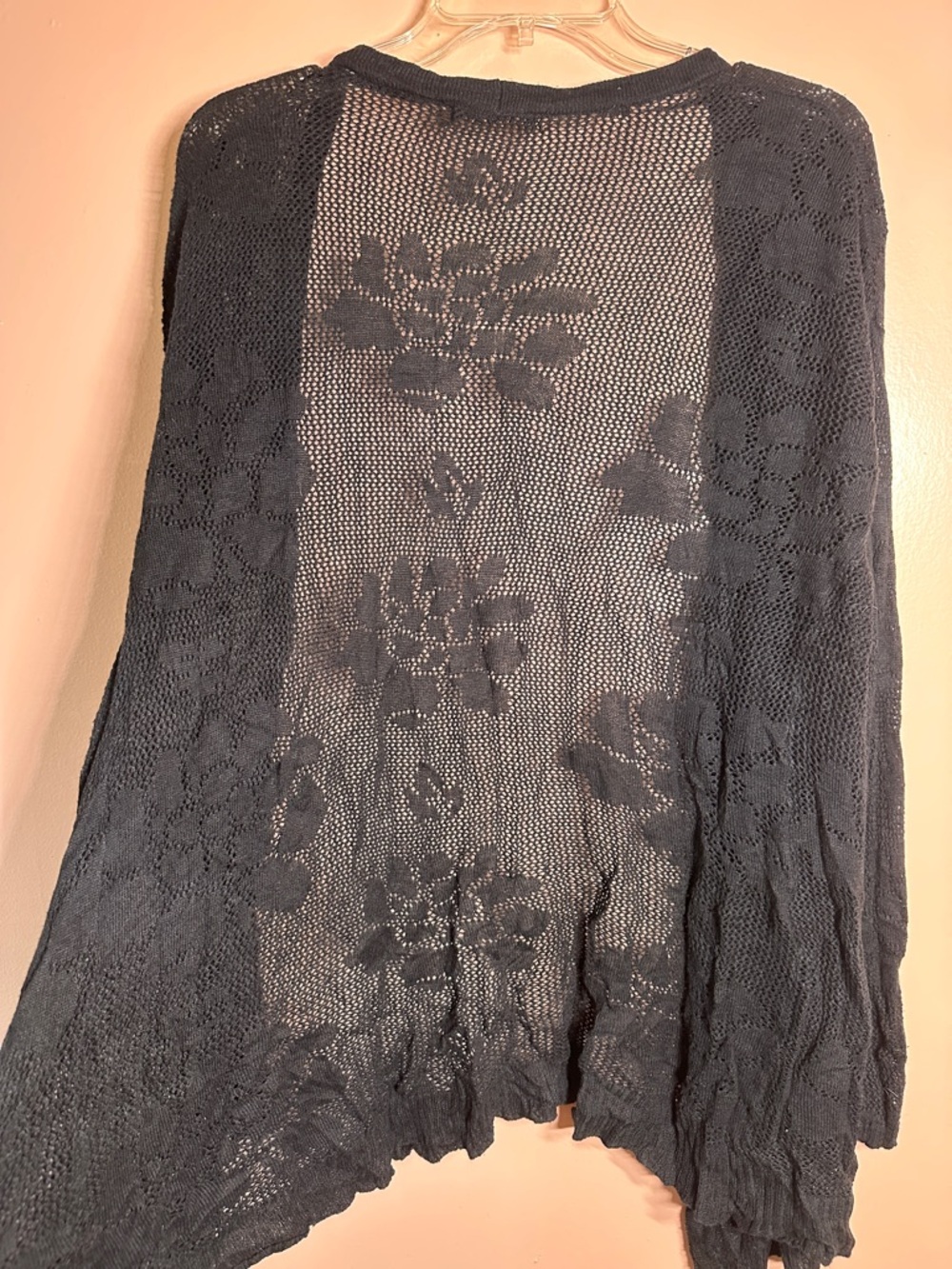 Cotton Blend Black Sheer Floral Lace Open Cardigan - Picture 5 of 6